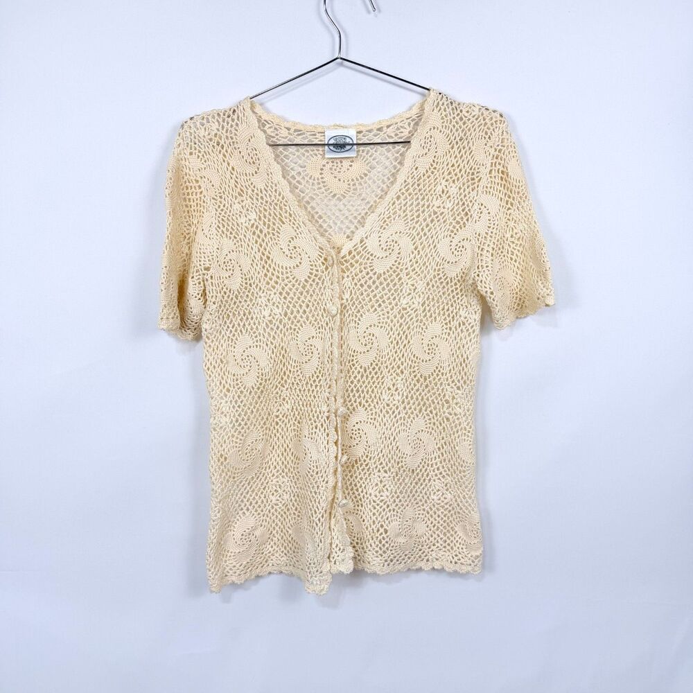 80's Laura Ashley Floral Lace Cardigan  Sweater Sz Medium Cottage Core